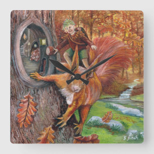 Autumn Chestnut Elf Fyrkantig Klocka