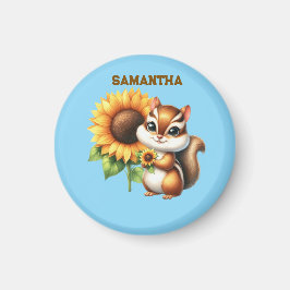 Autumn Chipmunk with Sunflower | Cute Animal Magnet