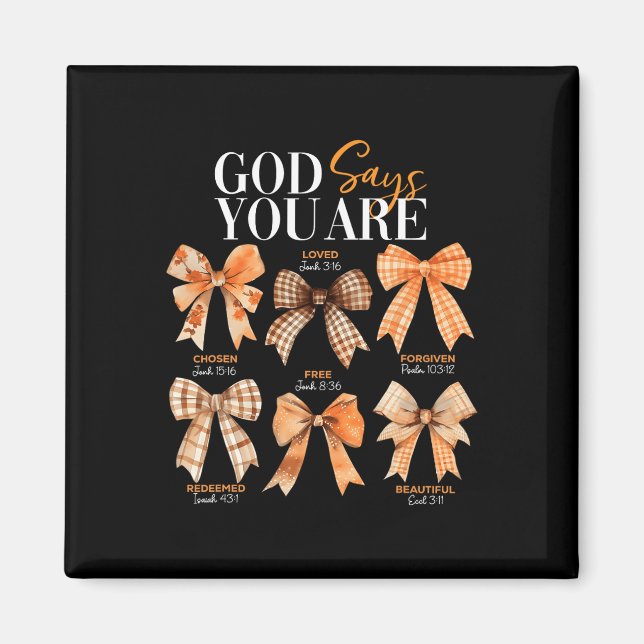 Autumn Christian Thanksgiving Coquette Bow Gud säg Magnet (Framsidan)