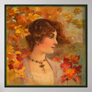 Autumn Chromolithograph Porträtt Antique Poster