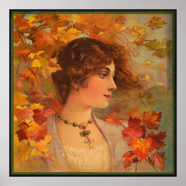 Autumn Chromolithograph Porträtt Antique Poster (Framsidan)