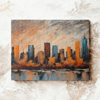 Autumn City Skyline Sunset Pussel