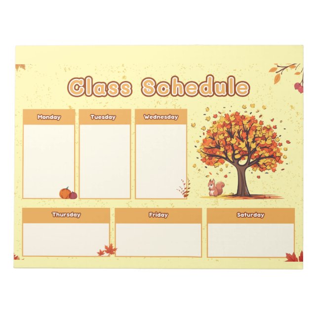 Autumn Class Schedule with Cute Fall Illustrations Anteckningsblock (Framsida)