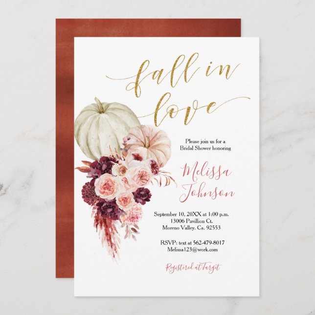 Autumn Coral Burgundy Fall in Kärlek inbjudan (Fram/baksida)
