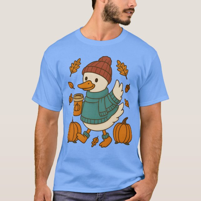 Autumn Cozy Duck with Pumpkin Caf boy T Shirt (Framsida)