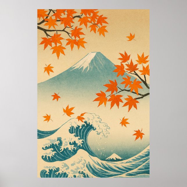 Autumn Currents: Maple Leaves and Fuji’s Horizon Poster (Framsidan)