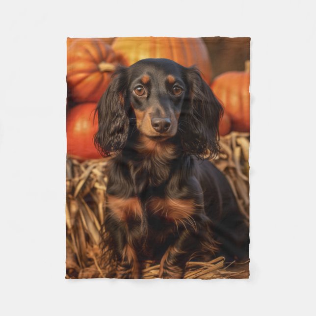 Autumn Dachshund Fleecefilt (Framsidan)