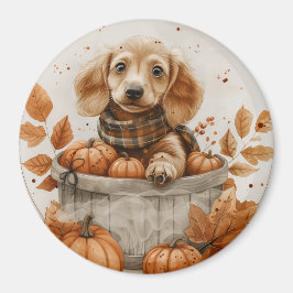 Autumn Dachshund Hundar Pumpkin Magnet