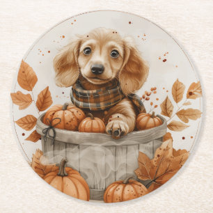 Autumn Dachshund Hundar Pumpkin Underlägg Papper Rund
