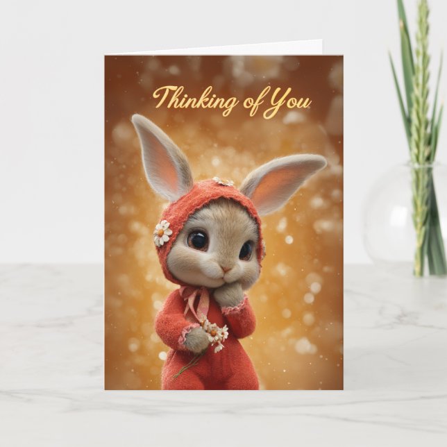 Autumn Daisy Baby Bunny in Red Thinking of You Kort (Framsida)