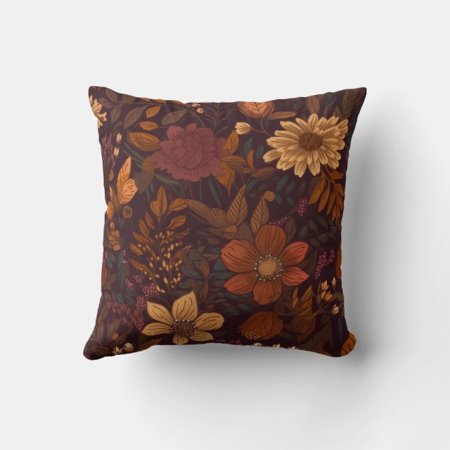 Autumn Dark Brown Flower Season Interior Kudde (Baksida)
