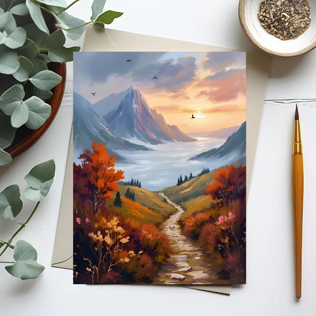 Autumn Daydreams | Fall Mountain Landscape Painted Vykort (Skapare uppladdad)