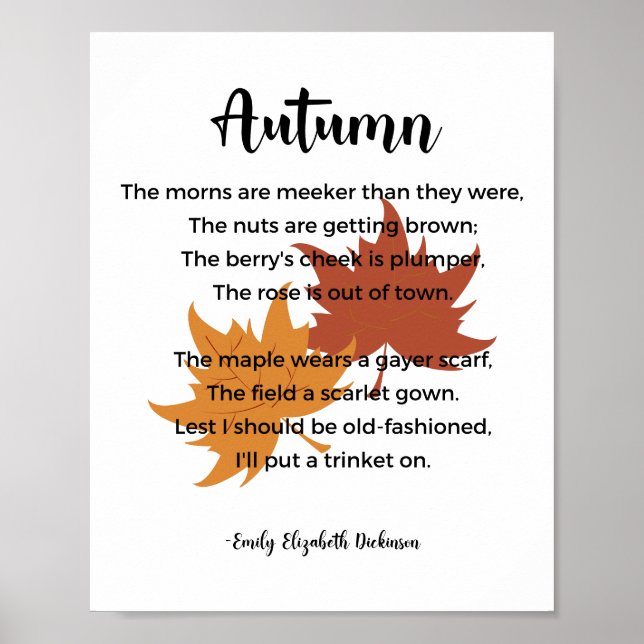 Autumn Dikt av Emily Elizabeth Dickinson Poster (Framsidan)