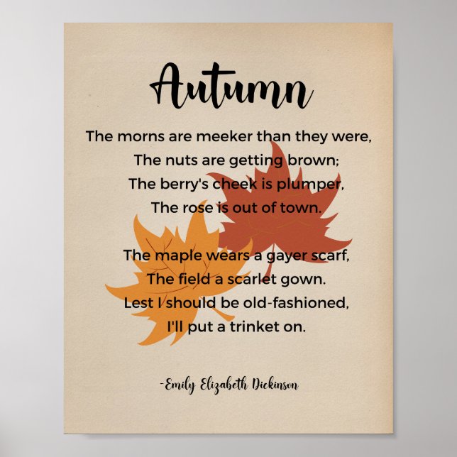 Autumn Dikt av Emily Elizabeth Dickinson Vintage Poster (Framsidan)