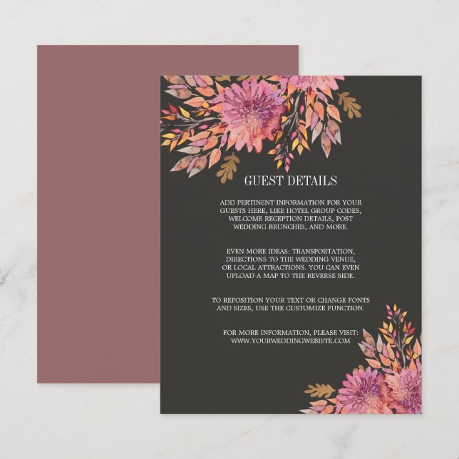 Autumn Dream | UPPGIFTER OM ELEGANT BRÖLLOP GUEST Inbjudningar (Fram/baksida)