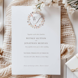 Autumn Earthy Tones Rustic Bloom Monogram Bröllop Inbjudningar