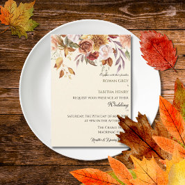 Autumn Elegance Fall Watercolor Floral Wedding  Inbjudningar