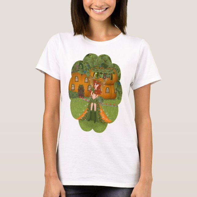 Autumn Fairy Pumpkin Cottage T Shirt (Framsida)