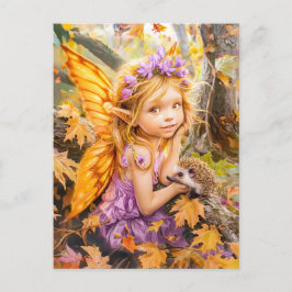 Autumn Fairy with Hedgehog Friend Vykort