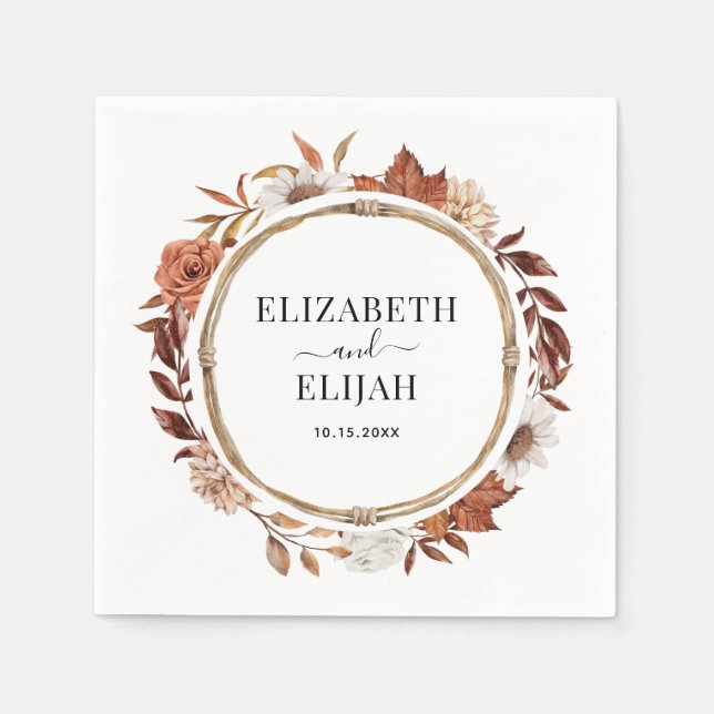 Autumn Fall Blommigt Terracotta Bröllop Pappersservett (Framsidan)