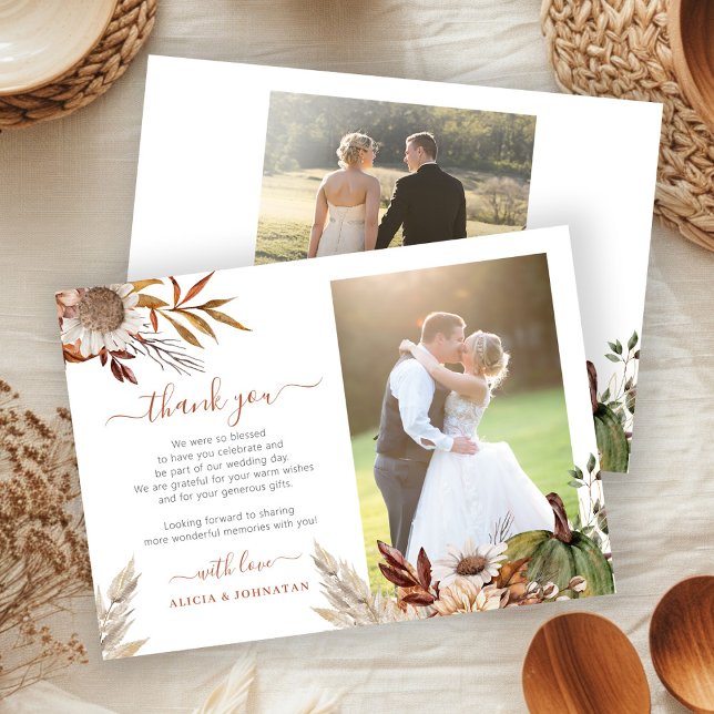 Autumn fall botanical rustic photo wedding tack kort (Skapare uppladdad)