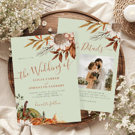 Autumn fall botanical sage green QR code wedding Inbjudningar