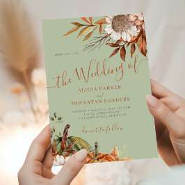 Autumn fall botanical sage green QR code wedding Inbjudningar