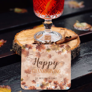 Autumn Fall Brown Löv Happy thanksgiving Underlägg Papper Kvadrat