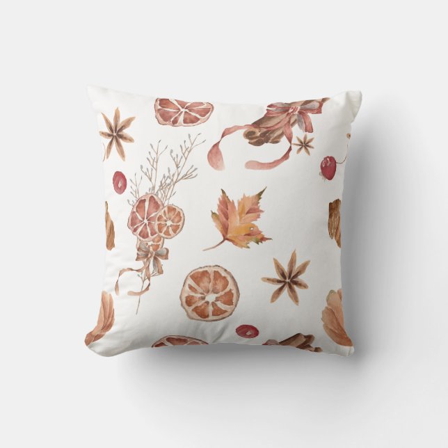 Autumn Fall Citrus Star Anise Cinnamon Watercolor Kudde (Framsida)