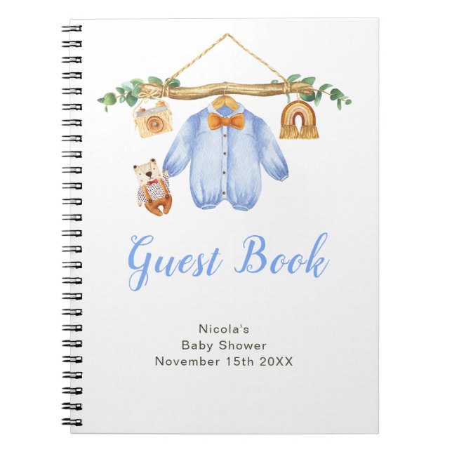 Autumn Fall Clothe Line Boy Baby Shower Guest Book Anteckningsbok (Framsidan)