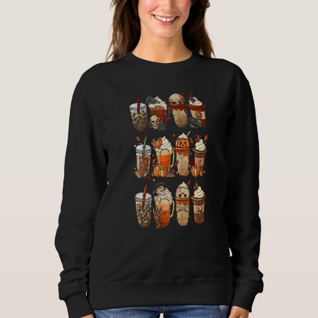 Autumn Fall Coffee Latte Cups Horrors & Ghost Hall T Shirt (Framsida)