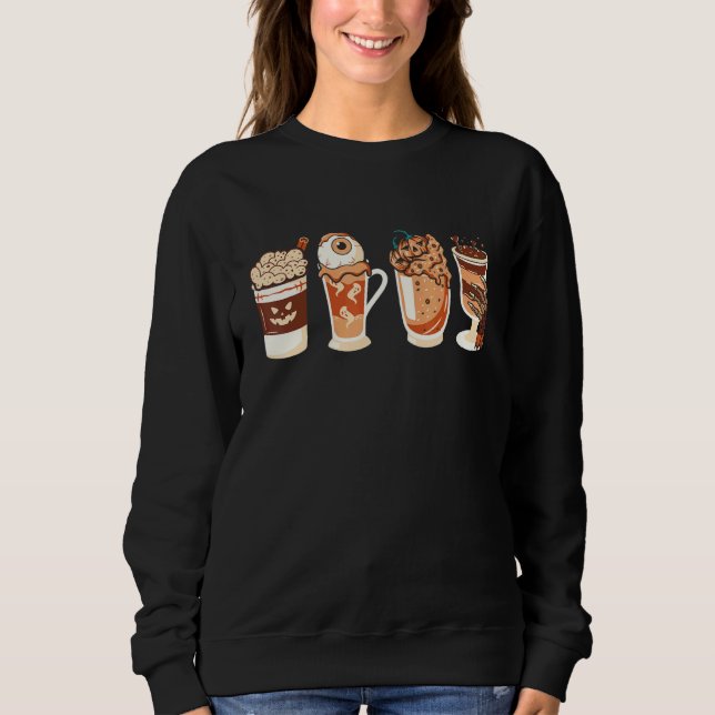 Autumn Fall Coffee Latte Cups Horrors & Ghost Hall T Shirt (Framsida)