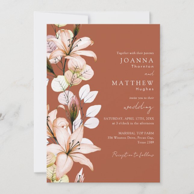 Autumn Fall Floral Terracotta Monogram Wedding Inbjudningar (Framsida)