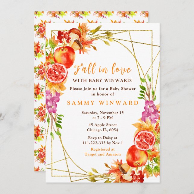 Autumn Fall Harvest Baby Shower Inbjudningar (Fram/baksida)