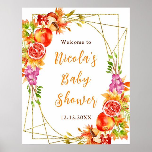 Autumn Fall Harvest Baby Shower Welcome Poster (Framsidan)