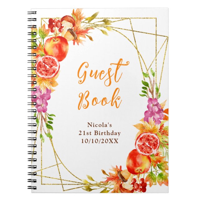 Autumn Fall Harvest Birthday Guest Book Anteckningsbok (Framsidan)