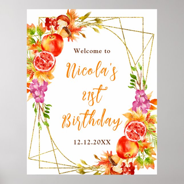 Autumn Fall Harvest Birthday Welcome Poster (Framsidan)