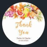 Autumn Fall Harvest Wedding Thank You Runt Klistermärke<br><div class="desc">This beautiful and elegant wedding thank you sticker features watercolor pomegranate,  apples,  grapes,  mushrooms and foliage. The text combines handwritten script and serif fonts for a stylish and modern look. This is perfect for a rustic autumn fall wedding.</div>