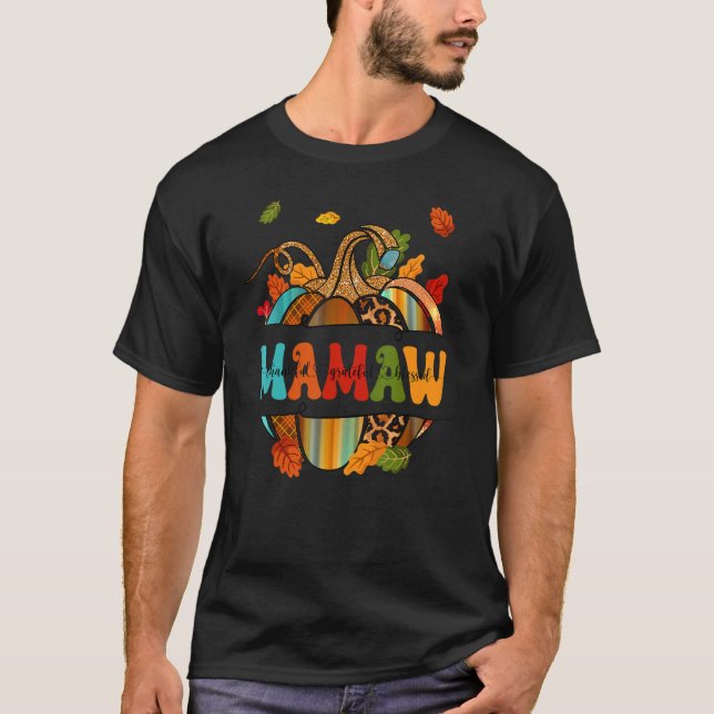 Autumn Fall Outfit Mamaw Thankful Grateful Blessed T Shirt (Framsida)