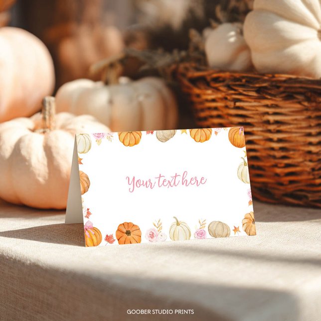 Autumn Fall Pumpkin Girl Birthday Food Tält Placeringskort (Skapare uppladdad)