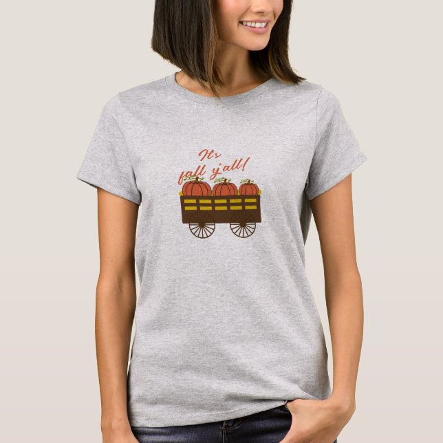 Autumn Fall Pumpkin Patch Hayride Cart Design T Shirt (Framsida)