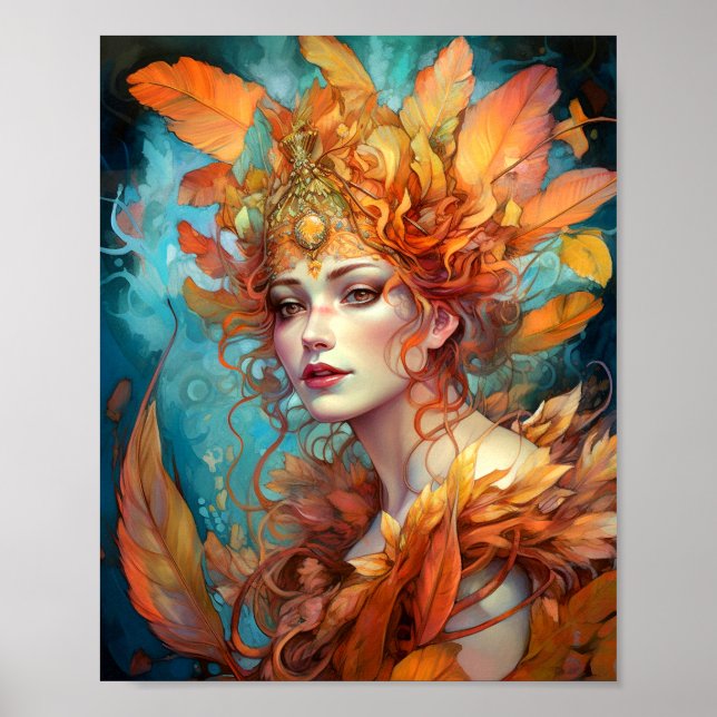 Autumn Fall Queen Goddes Fantasy Art Poster (Framsidan)