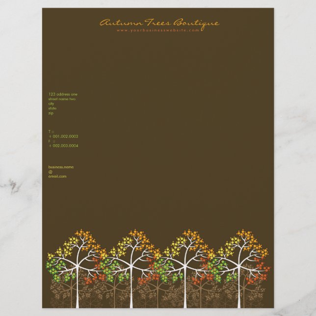 Autumn/Fall Träd 2 mall Business Letterhead Brevhuvud (Framsida)