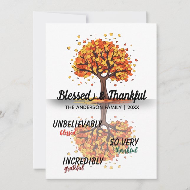 Autumn Fall Tree Happy Thanksgiving Blessed Inbjudningar (Framsida)