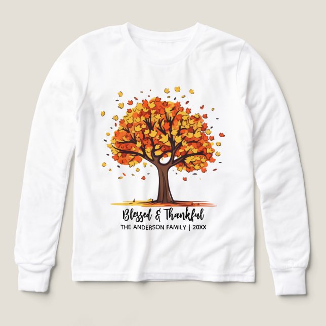 Autumn Fall Tree Happy Thanksgiving Blessed T Shirt (Design framsida)
