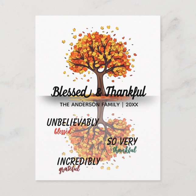 Autumn Fall Tree Happy Thanksgiving Blessed Vykort (Framsida)