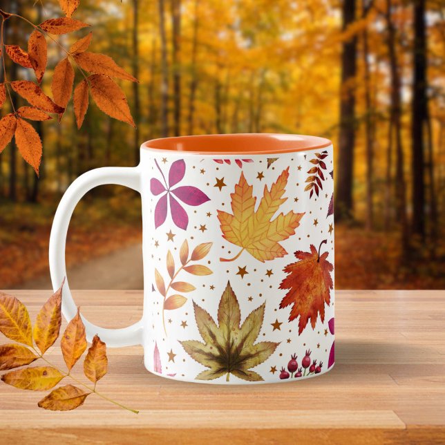 Autumn Falling Löv Harvest Thanksgiving Mönster Två-Tonad Mugg (Autumn Falling Leaves Harvest Thanksgiving Pattern Two-Tone Coffee Mug)