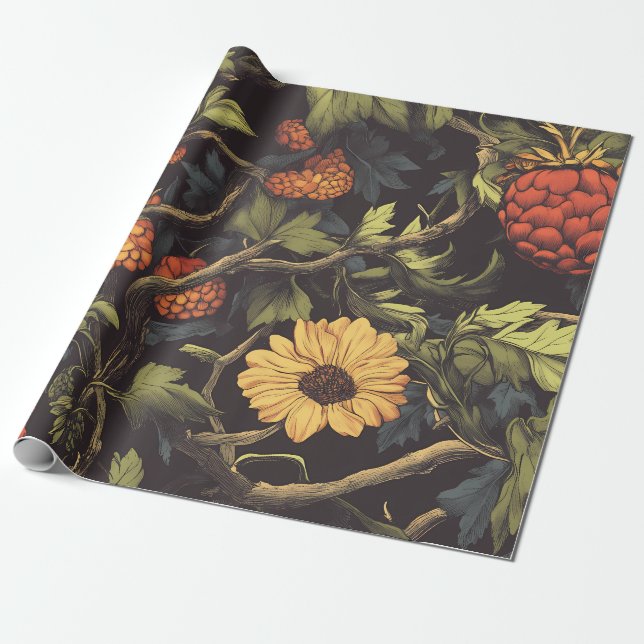 Autumn Fire Botanical Floral Wrapping Paper Presentpapper (Utrullad)