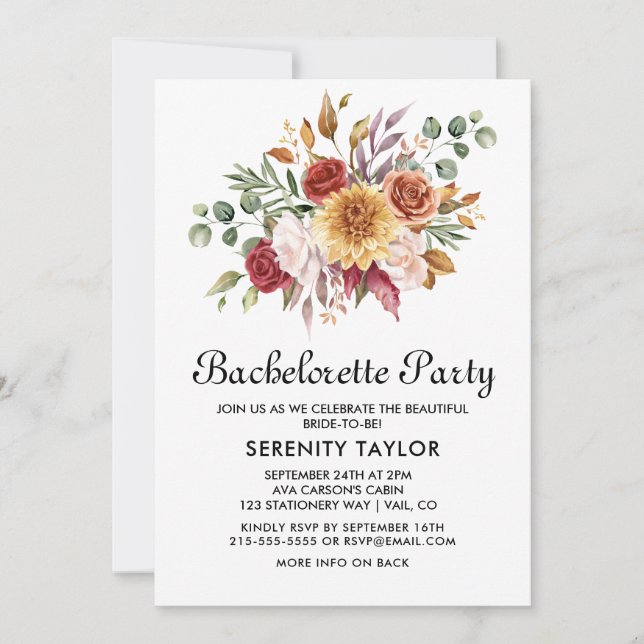 Autumn Floral Bachelorette Party Invitation Inbjudningar (Framsida)