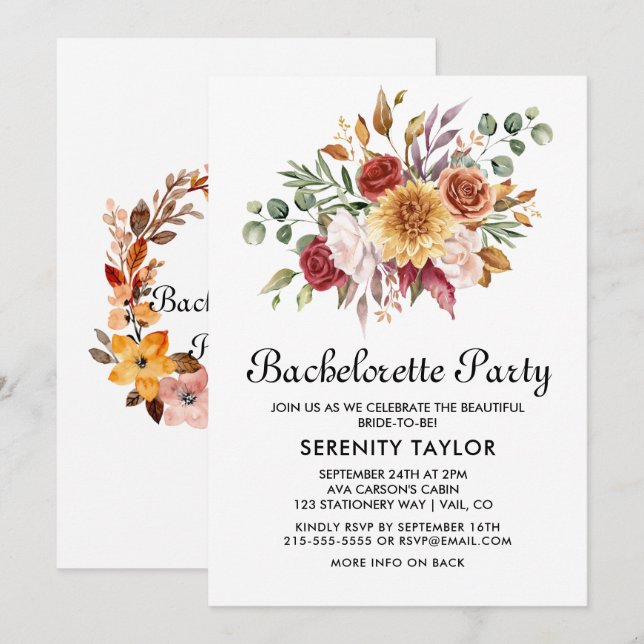 Autumn Floral Bachelorette Party Invitation Inbjudningar (Fram/baksida)
